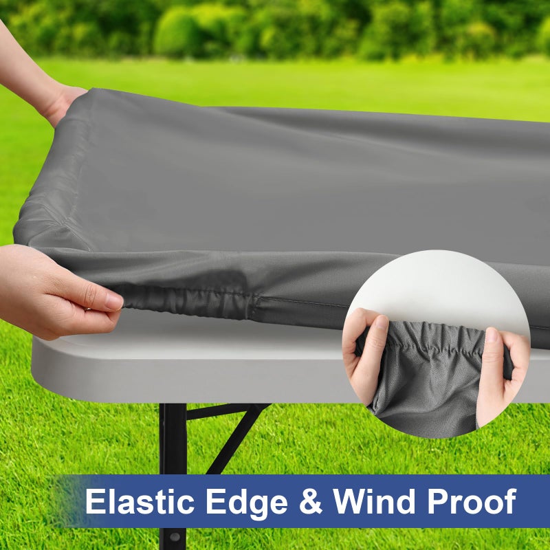 homing Rectangle Table Cloth Cover  Waterproof Polyester Elastic Fitted Tablecloth  Fits for 6 Foot Folding Tables  Washable Table Protector for Picnic  Camping  Outdoor (Grey  30"" x 72"") - Image 2